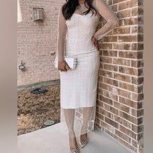 Sincerely Jules sheer white dress-pearls & rhinestone embellishments.